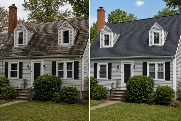 before and after roof replacement on a Taunton Massachusetts home