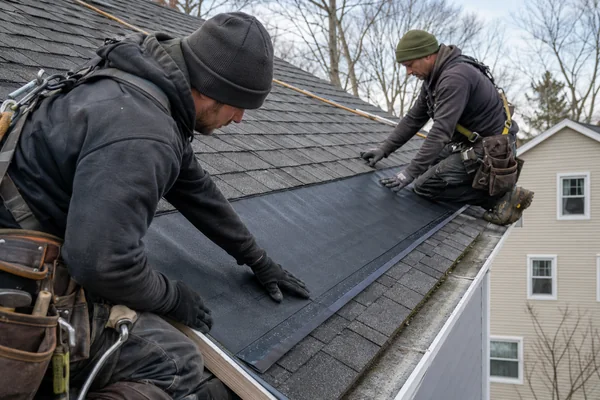 Installing ice-and-water leak barrier on a Massachusetts roof