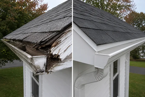 Before and after roof repair on a Massachusetts home