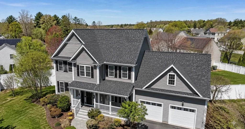 New asphalt shingle roof installed on a Massachusetts home
