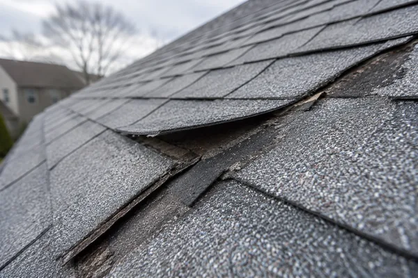 Curled and lifted shingles found during a roof inspection
