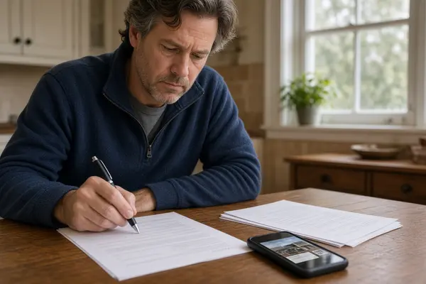 Massachusetts homeowner reviewing roofing contract before signing
