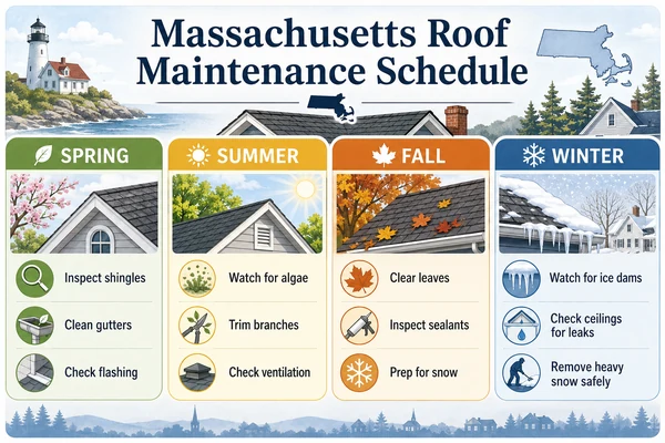 seasonal Massachusetts roof maintenance schedule infographic