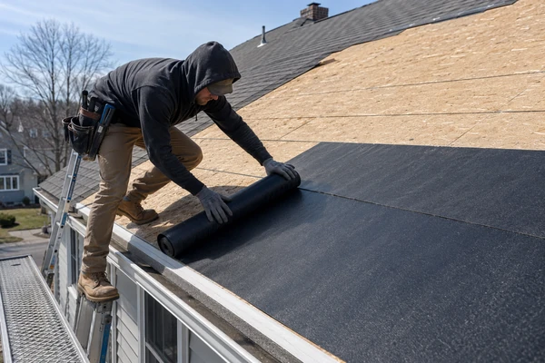 Ice and water barrier installed at the eaves, Massachusetts code