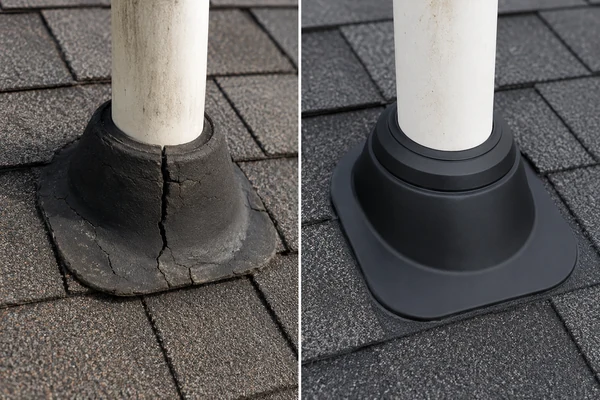 Reused cracked pipe boot compared to a new pipe boot