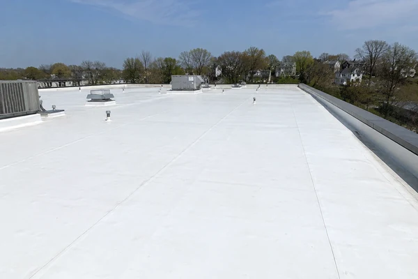 White TPO membrane on a Massachusetts low-slope roof