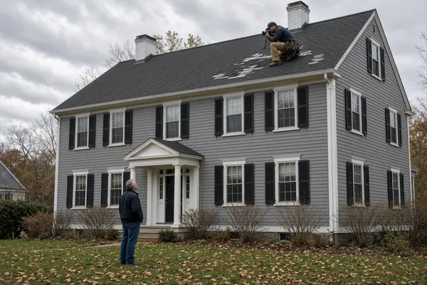 Professional roofer providing second opinion inspection after storm damage