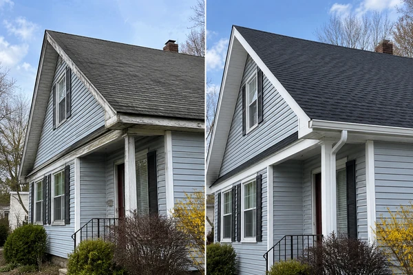 Before and after roof and PVC fascia project in Taunton MA