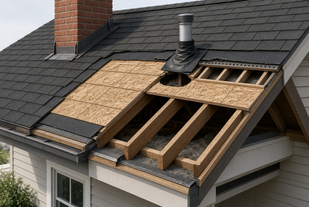 Roof cutaway showing hidden components that fail before shingles