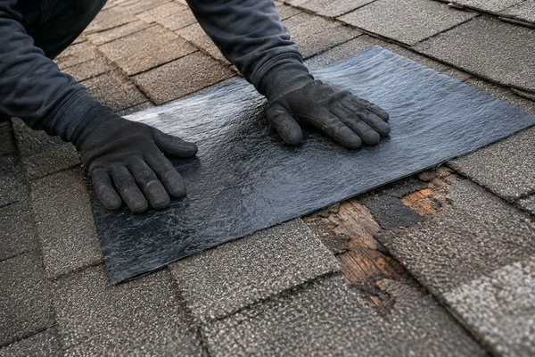 Self-adhering modified bitumen membrane laid over a small roof section