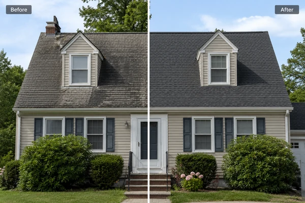 before and after full roof replacement in Massachusetts