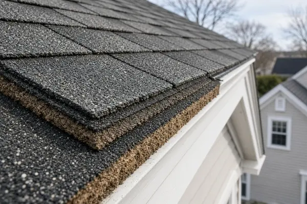 Two layers of asphalt shingles on a roof