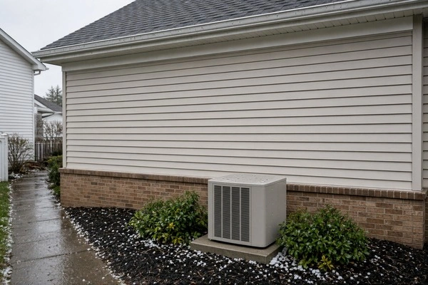 Hail dents on gutter and air conditioner fins