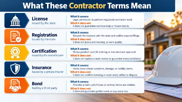 Five credentials behind the phrase licensed and insured roofing contractor
