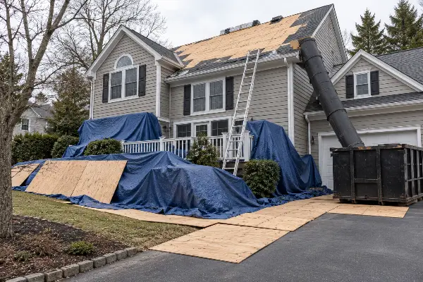 Property protection setup during a roof replacement job
