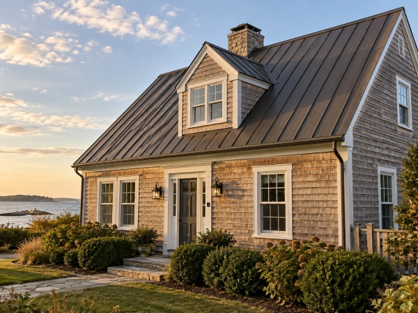 New bronze metal roof on a Cape Cod style house in Massachusetts
