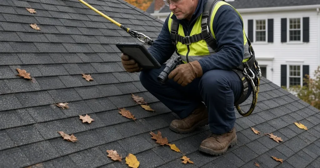 Massachusetts roofer inspecting a residential roof