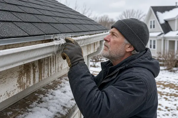 Massachusetts roof eave showing ice dam inspection areas